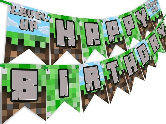 Pixelated Minecraft Birthday Banner