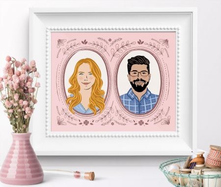 Personalized Cartoon Couples Portrait