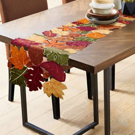 Embroidered Maple Leaf Harvest Table Runner