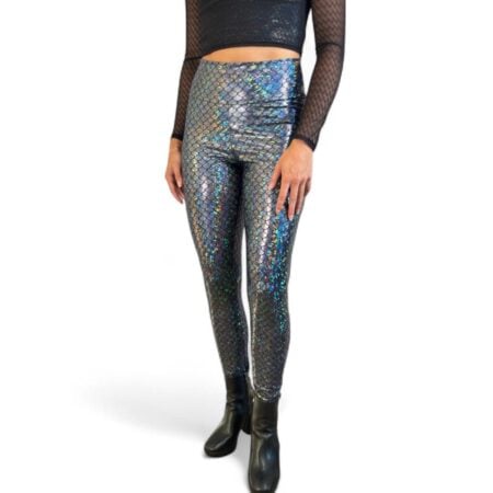 Holographic Black Mermaid Scale Leggings
