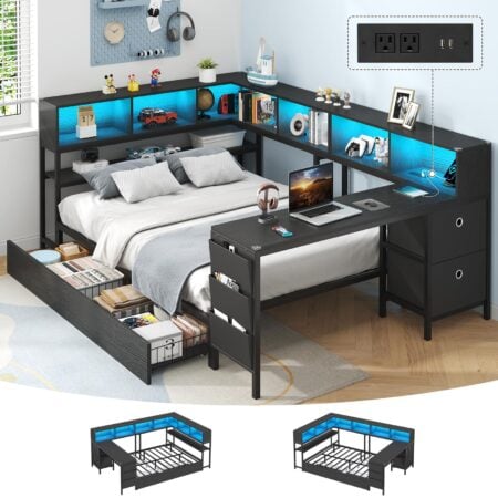 All-in-One Corner Bed with Desk