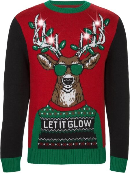 Let It Glow Light-Up Reindeer Ugly Christmas Sweater